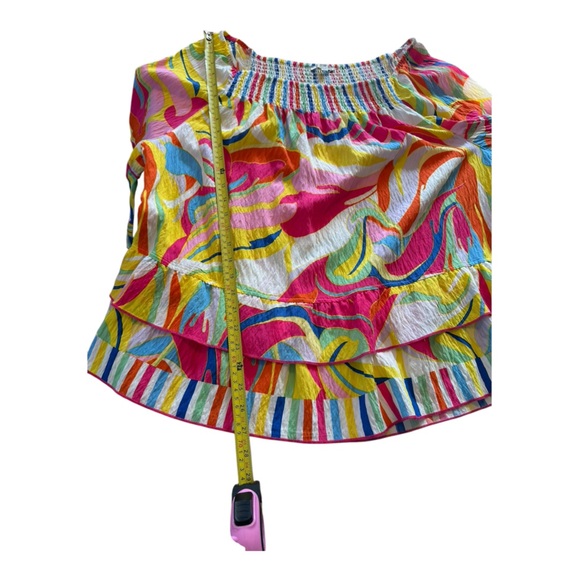 John Mark NWT Off Shoulder Rainbow Smocked Peasant Blouse Tiered 1X Boho Resort - Picture 12 of 15